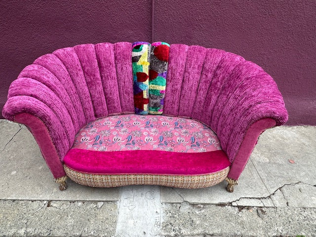 Recycled Reupholstered 1940s Love Seat in Shades of Pink