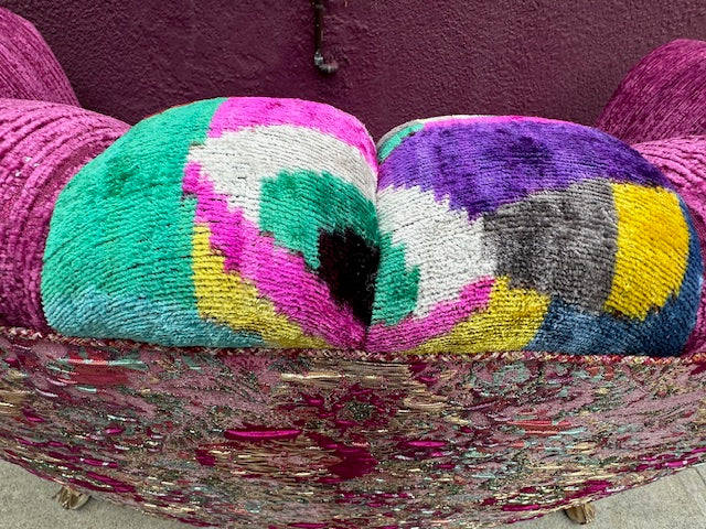 Recycled Reupholstered 1940s Love Seat in Shades of Pink