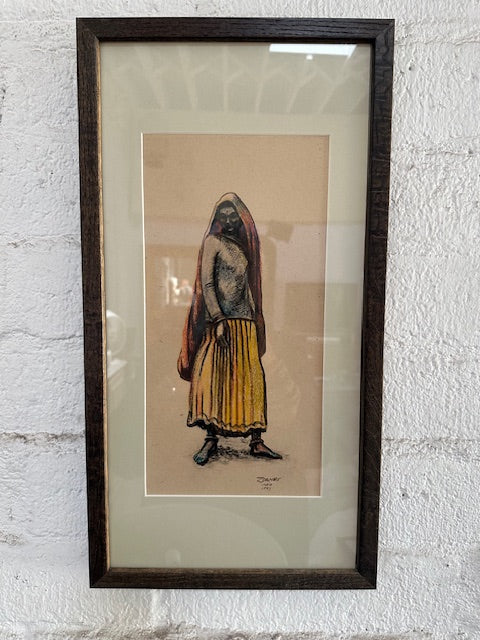 Vintage Watercolor of East Indian Woman by Milford Zornes 1946