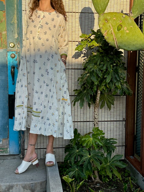 Injiri  Amber-136   Beige & Blue/Yellow Flowers  Dress  Small