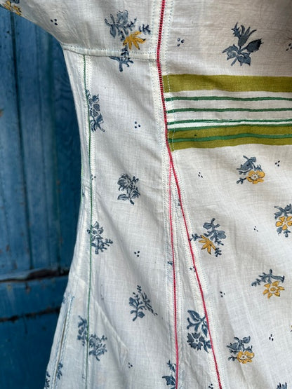 Injiri  Amber-136   Beige & Blue/Yellow Flowers  Dress  Small