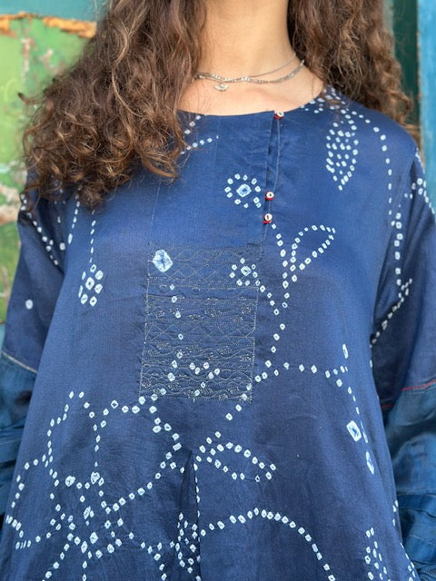 Injiri  Amber - 01   Indigo Blue & Bandhani Patterns   Large