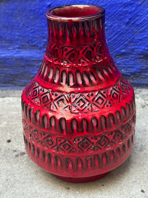 Vintage Italian Pottery  Mid Century Modern Red Bitossi Vase