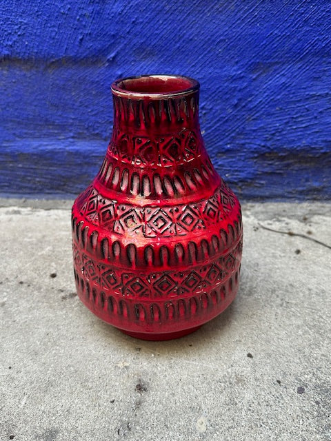 Vintage Italian Pottery  Mid Century Modern Red Bitossi Vase