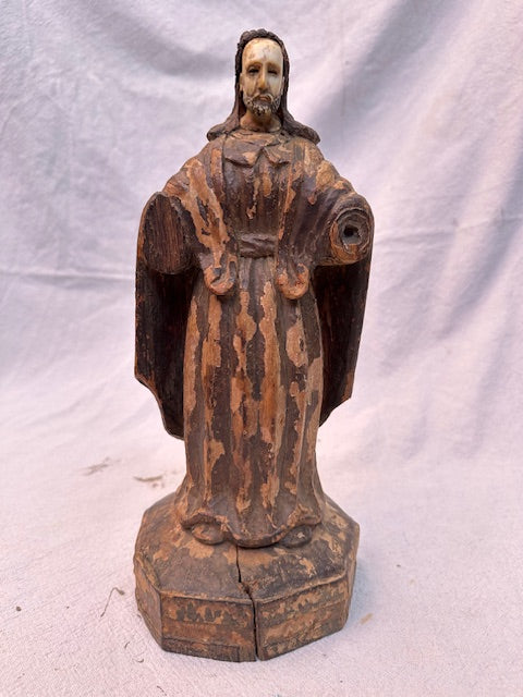 Antique Hand Carved  Hand Painted Santo With Bone Face