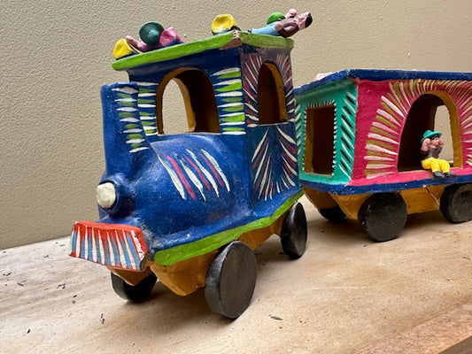 Vintage Mexican Clay Train to Freedom Folk Art