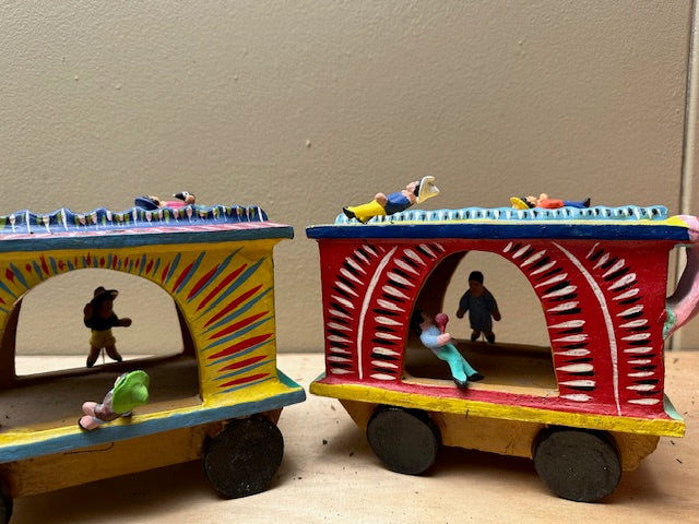 Vintage Mexican Clay Train to Freedom Folk Art