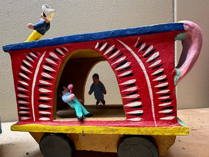Vintage Mexican Clay Train to Freedom Folk Art