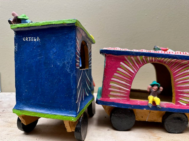 Vintage Mexican Clay Train to Freedom Folk Art
