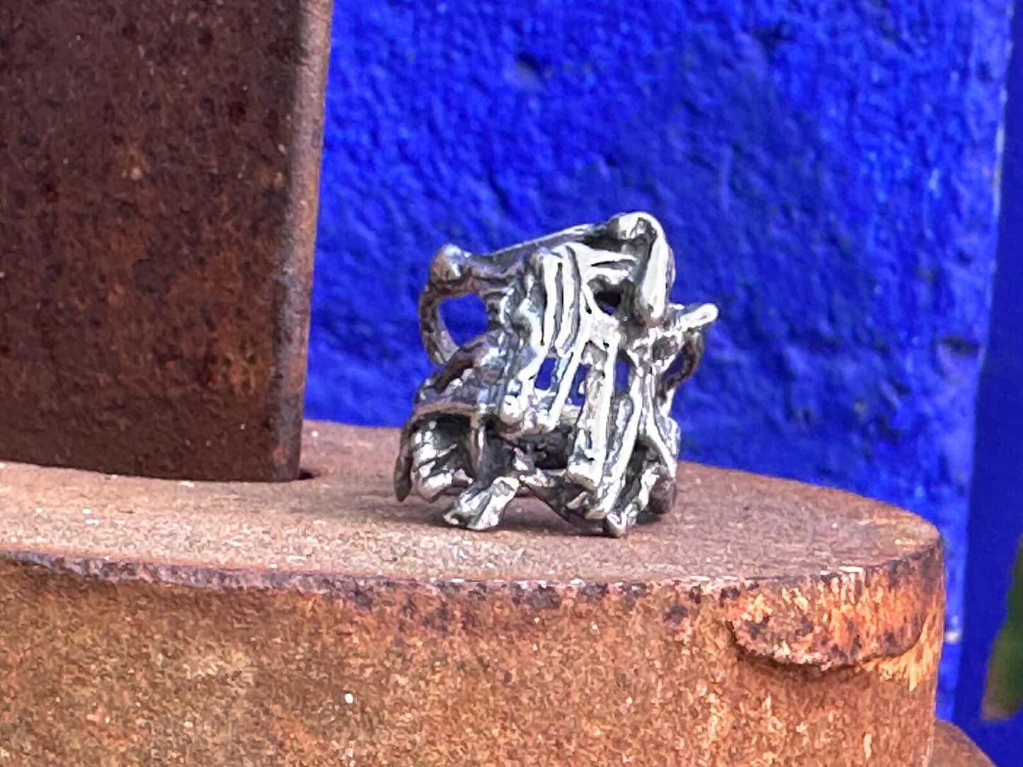 Vintage Sterling Silver Modernist Brutalst Ring Size 7.5