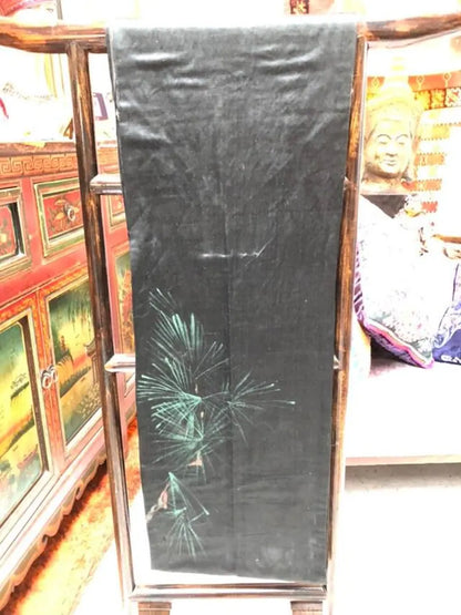 Vintage Japanese Black Silk Obi with Handembroidered Painted Eagle
