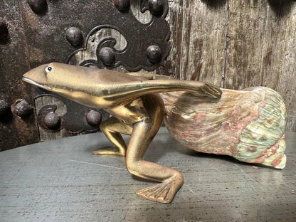 Vintage Brass Frog Pulling Shell