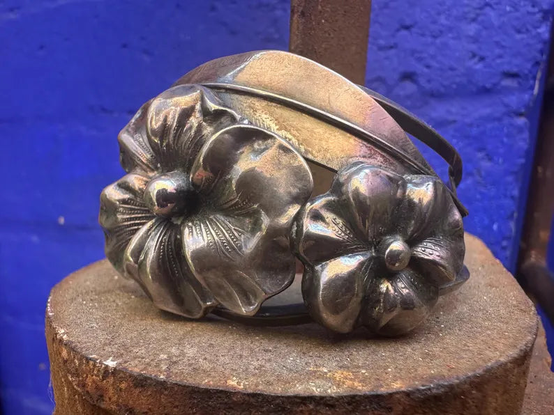 Vintage Sterling Silver Floral Cuff Bracelet