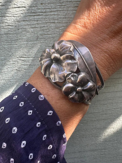 Vintage Sterling Silver Floral Cuff Bracelet