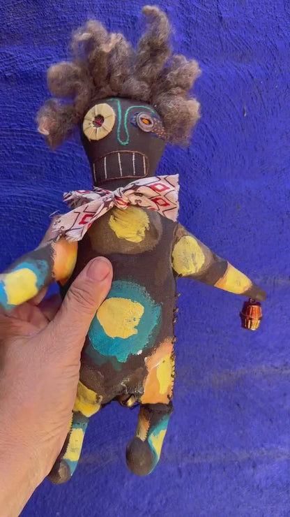 Vintage Handmade Cloth and Paint Brown Vudu Doll