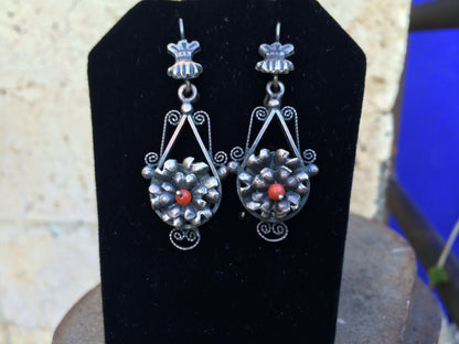 Vintage Mexican Sterling Silver Earrings with Coral