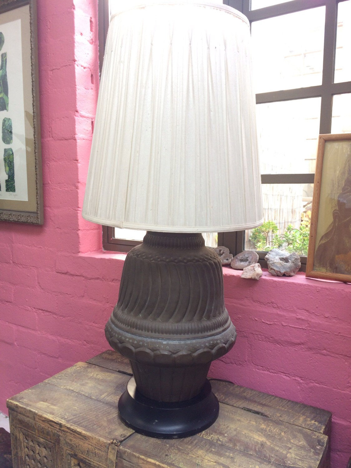 Large Vintage Brass Lamp Boho Chic