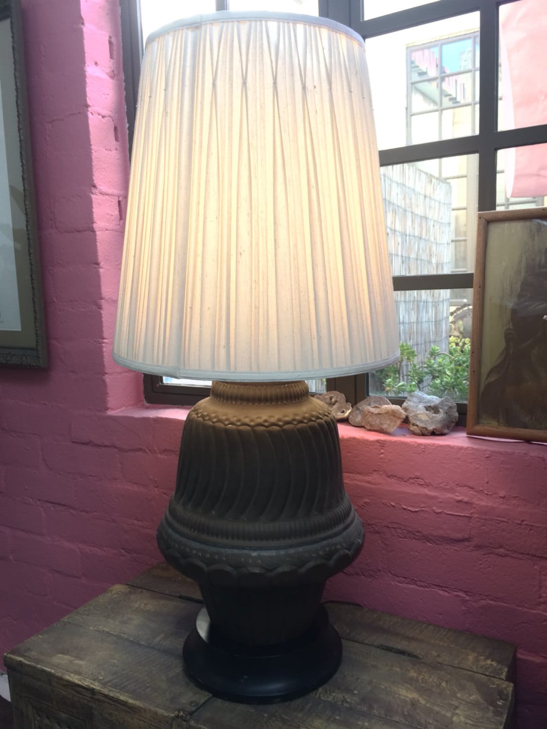 Large Vintage Brass Lamp Boho Chic