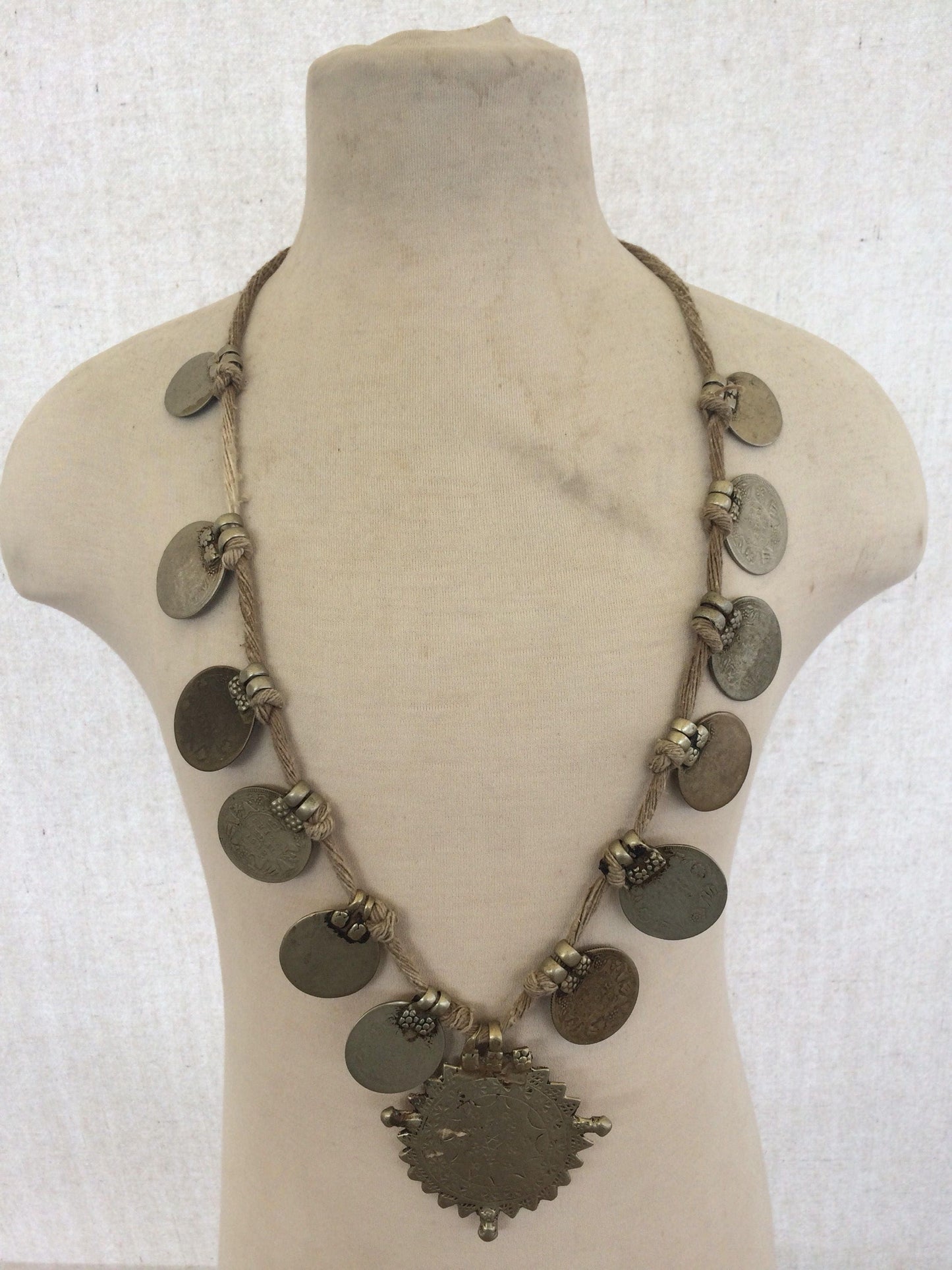 Vintage Tribal Coin Rupee Necklace with Old String from India