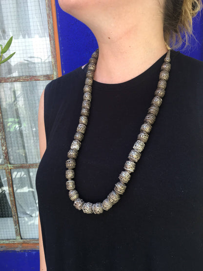 Vintage Moroccan Metal Berber Bead Necklace