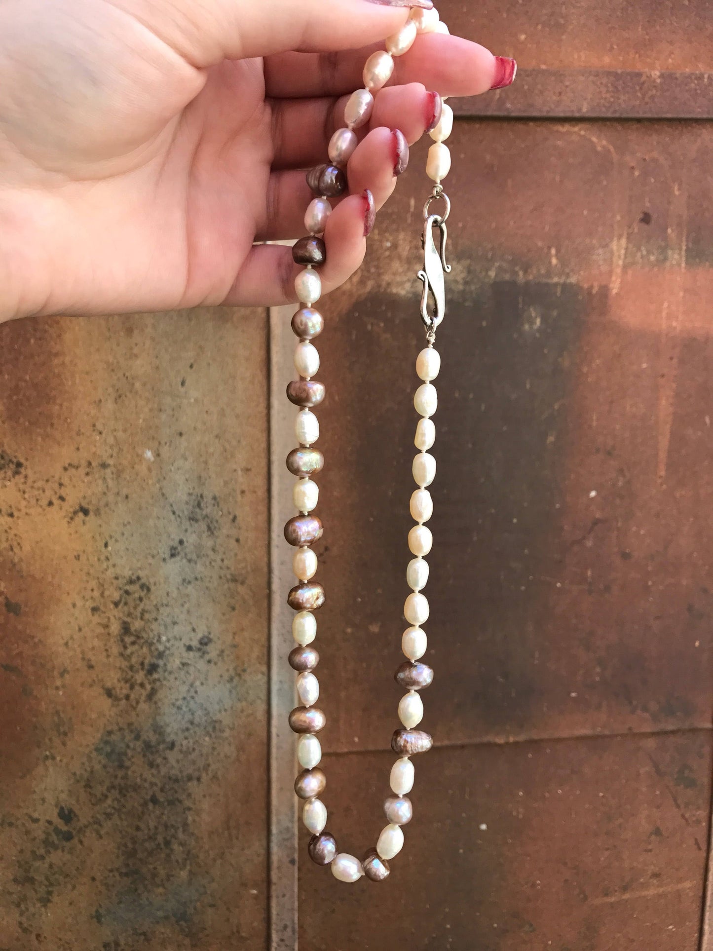 White & Purple Pearl Necklace with Elegant Clasp
