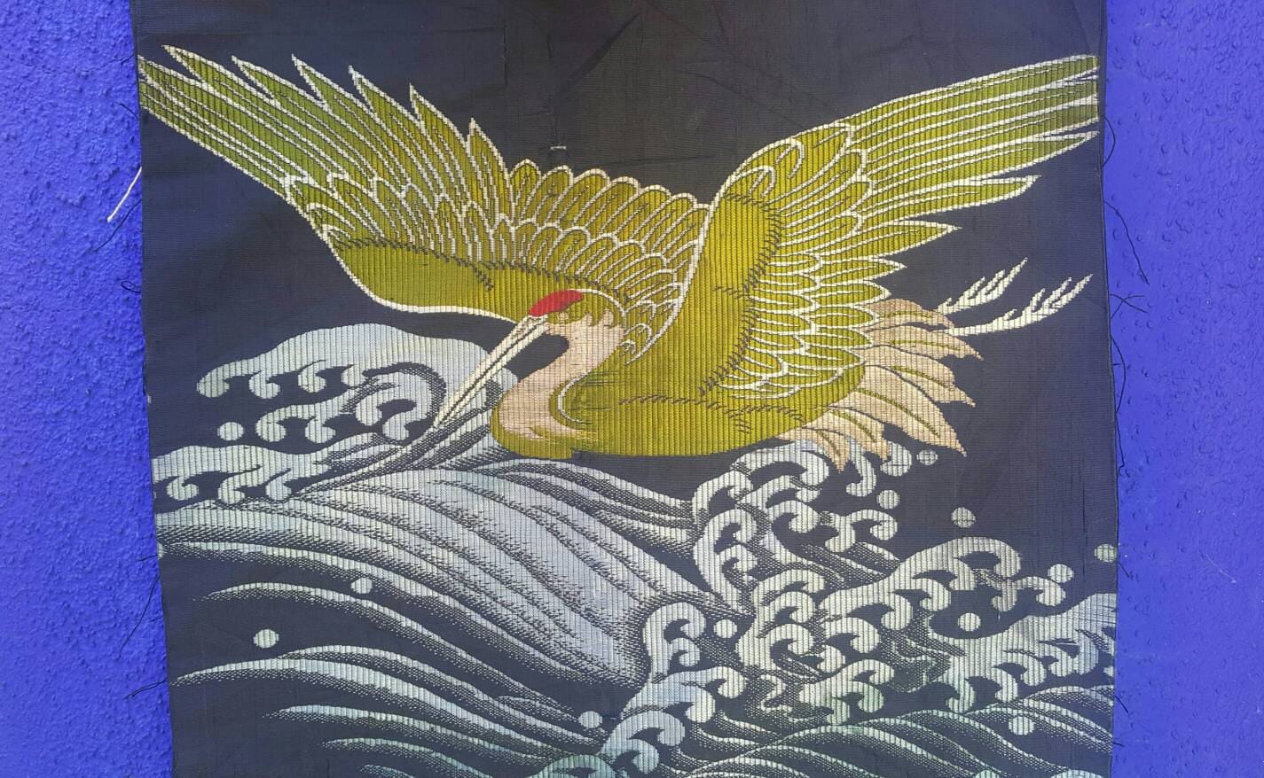 Silk Japanese Crane and Wave Textile