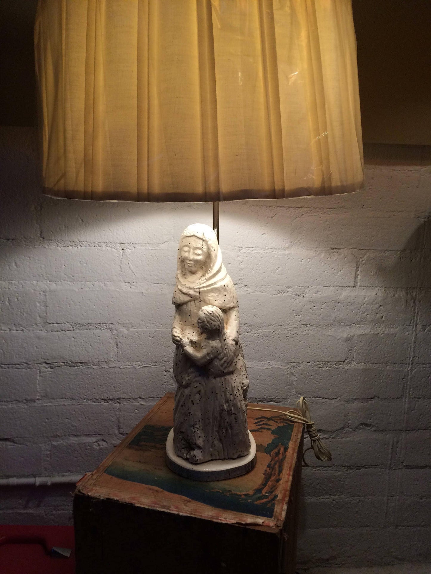 Recycled Vintage Wood Mother and Child Lamp