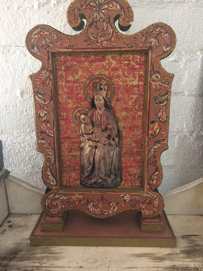 Vintage 3D Virgin of Guadelupe Assemblage Mixes Media Retablo Alter Shrine