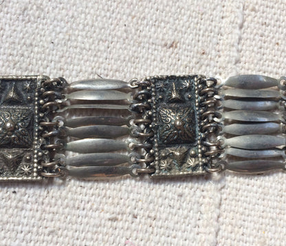 Vintage Mexican Silver Linked Tribal Reposse Necklace or Belt