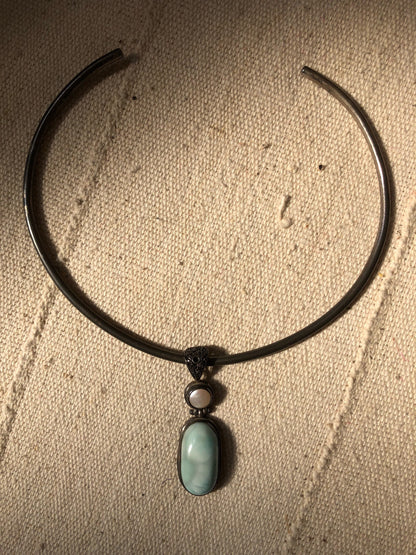 Sterling Silver Choker with Pearl and Agate Pendant