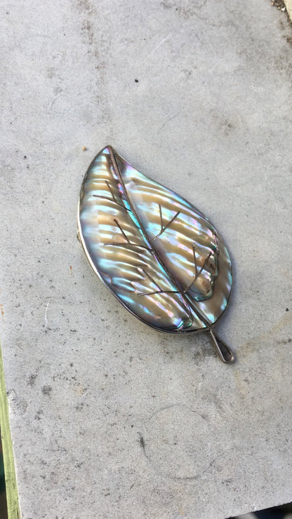 Vintage Abalone Leaf Pin