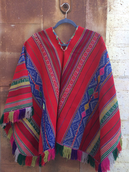 Vintage Handloomed Boho Multi Colored Poncho