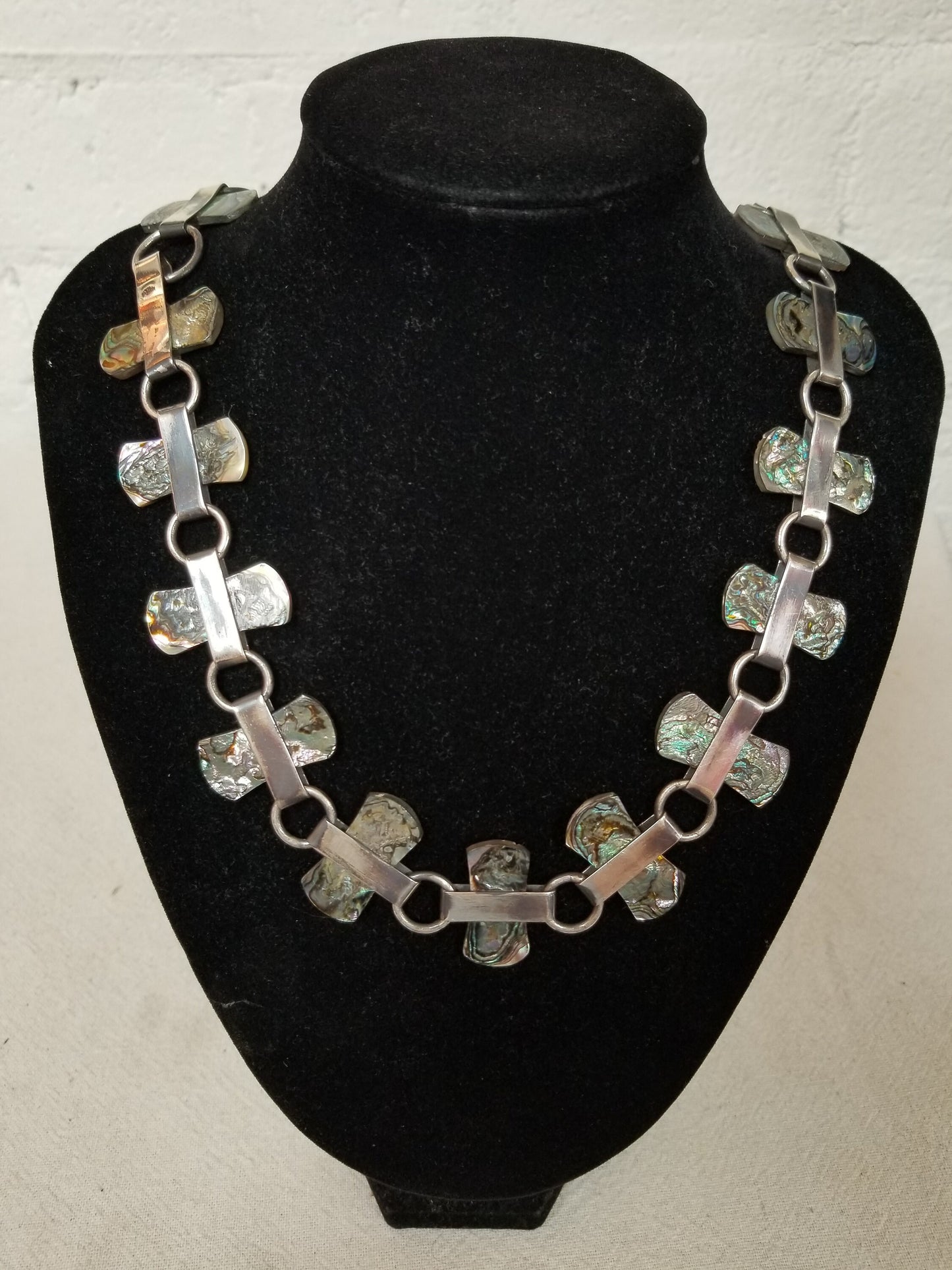 Vintage Style Mexican Mother of Pearl and Sterling Silver Necklace/Earrings