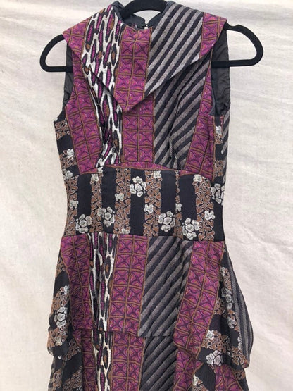 Vintage 1980s Ruffled Party Dress Black, Purple, Brown, Silver