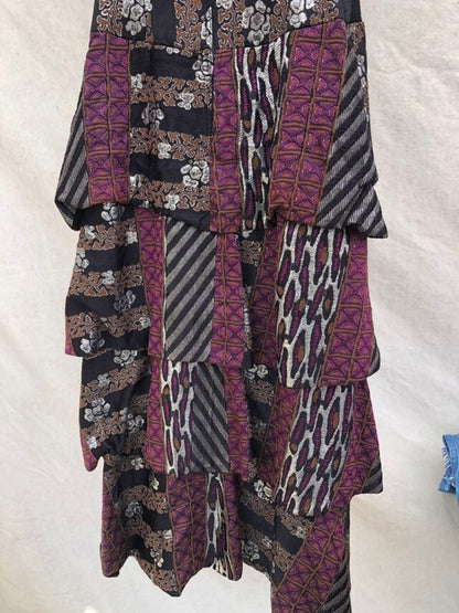 Vintage 1980s Ruffled Party Dress Black, Purple, Brown, Silver