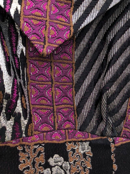 Vintage 1980s Ruffled Party Dress Black, Purple, Brown, Silver