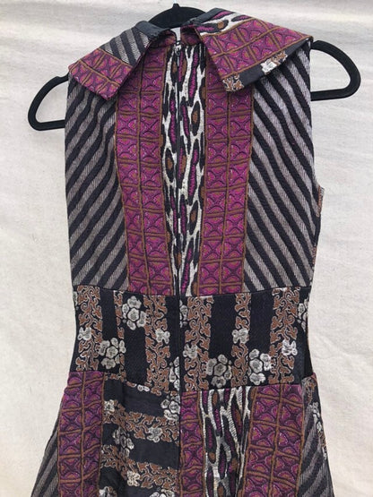 Vintage 1980s Ruffled Party Dress Black, Purple, Brown, Silver