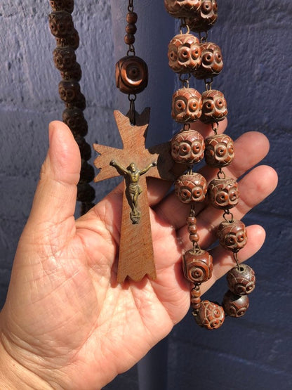 Vintage Hand Carved Large Wood Beaded Rosary