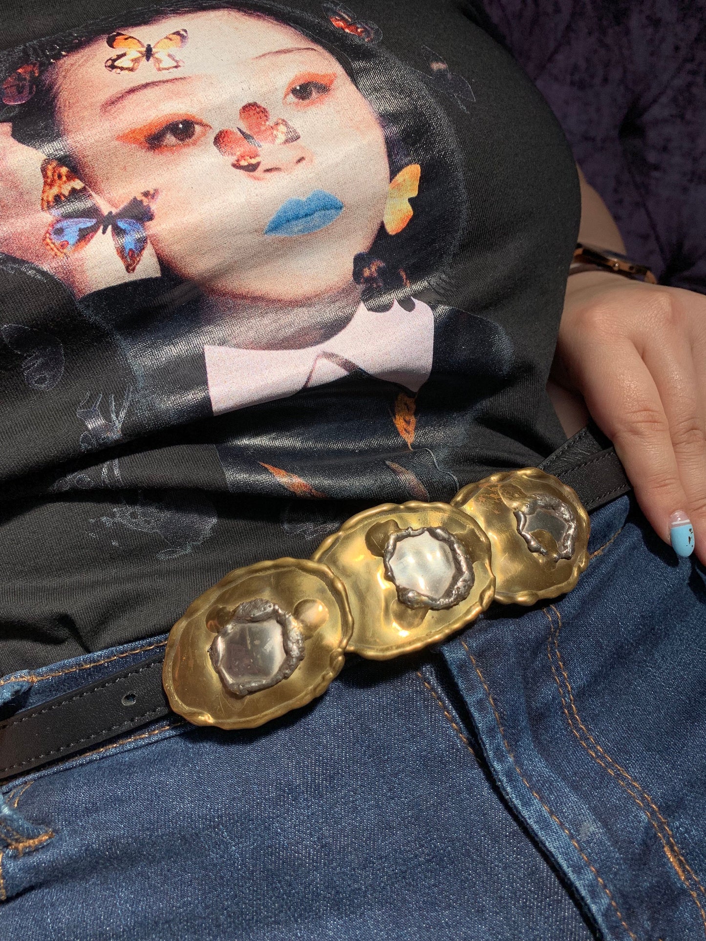 Vintage Brass and Sterling Silver 70s Belt Buckle