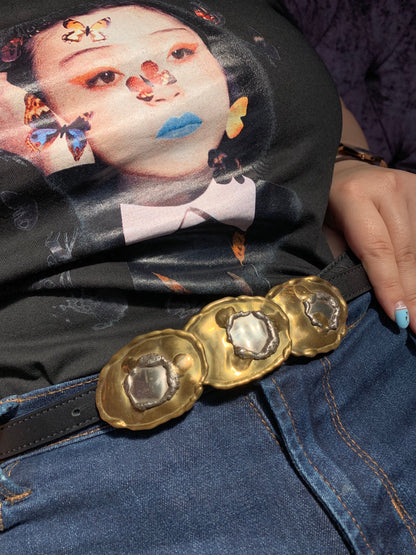 Vintage Brass and Sterling Silver 70s Belt Buckle