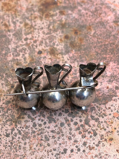 Vintage Mexican Sterling Silver Three Vessel Broach