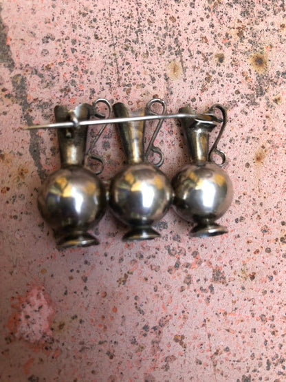 Vintage Mexican Sterling Silver Three Vessel Broach