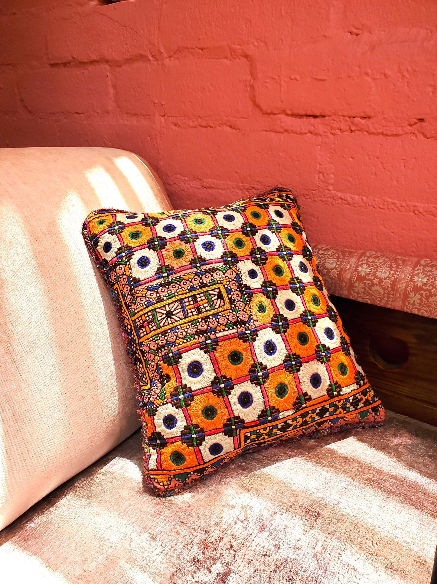 Multicolored Luxe Textiles Indian Bohemian Vintage Embroidered Cotton Decorative Luxe Throw Pillow