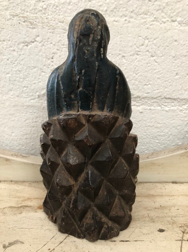 Vintage Antique Hand Carved Wood Madonna Religious Statue
