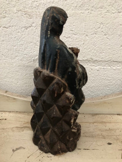 Vintage Antique Hand Carved Wood Madonna Religious Statue