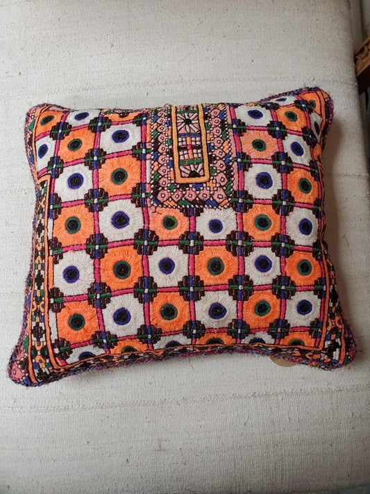 Multicolored Luxe Textiles Indian Bohemian Vintage Embroidered Cotton Decorative Luxe Throw Pillow