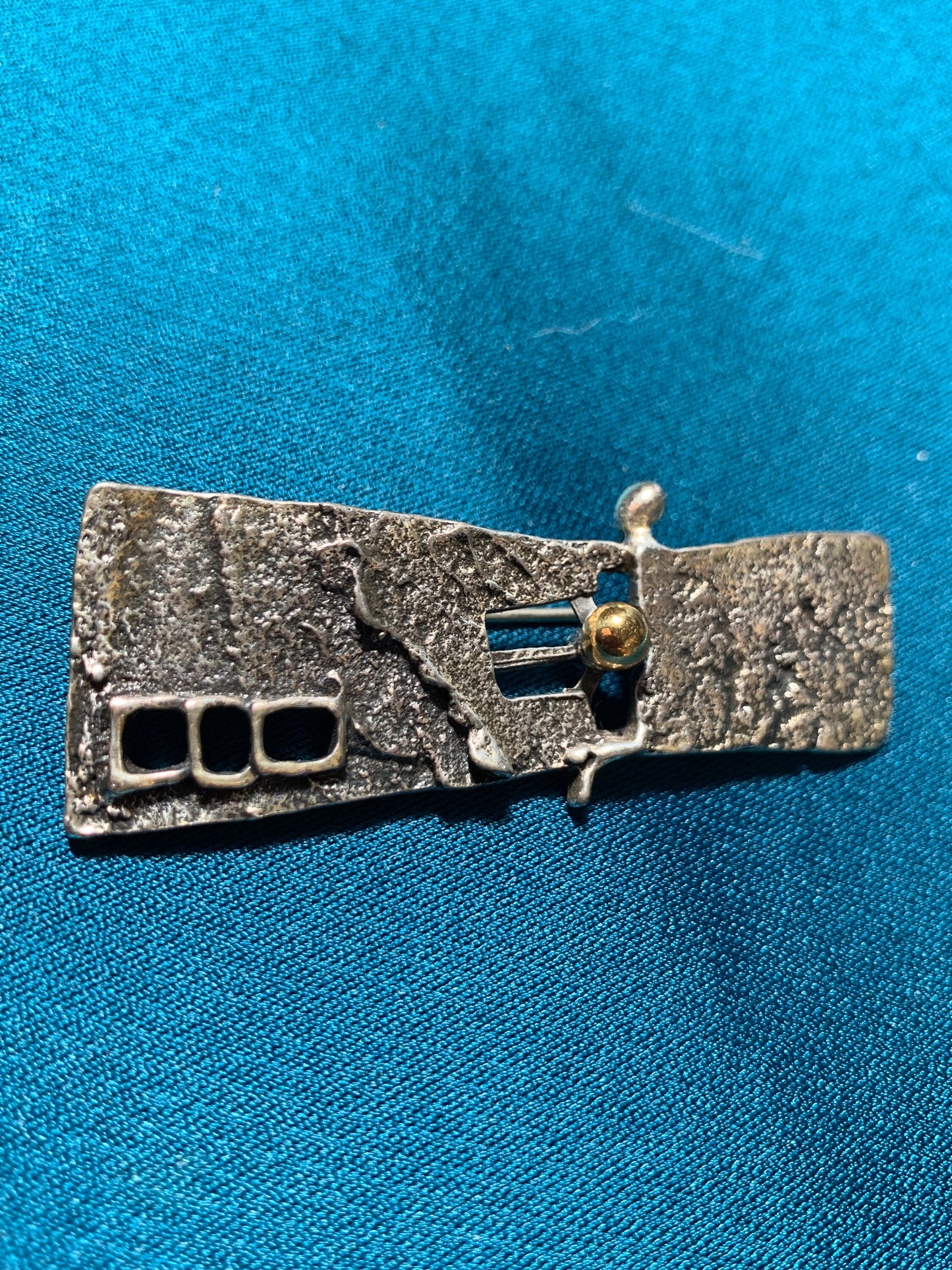 Brutalist Guy Vidal Rectangle Pewter Brooch