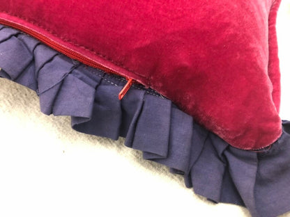 One Of A Kind Long Vintage Indian Hand Embroidered Textile and Hot Pink Silk Velvet Pillow
