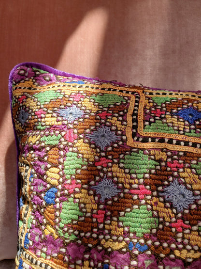 Multicolored Embroidered Indian Bohemian Velvet Vintage Patchwork Textured Cotton Decorative Throw Pillow