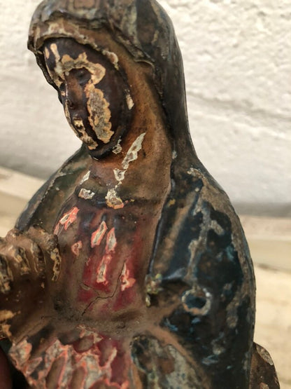 Vintage Antique Hand Carved Wood Madonna Religious Statue